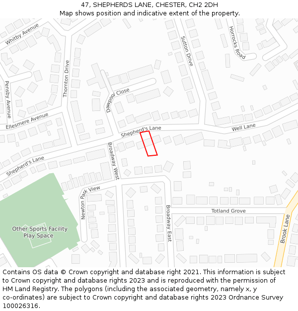 47, SHEPHERDS LANE, CHESTER, CH2 2DH: Location map and indicative extent of plot