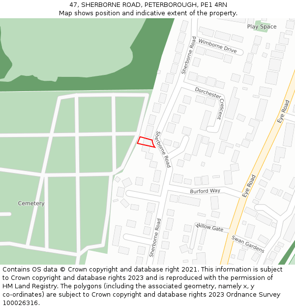 47, SHERBORNE ROAD, PETERBOROUGH, PE1 4RN: Location map and indicative extent of plot