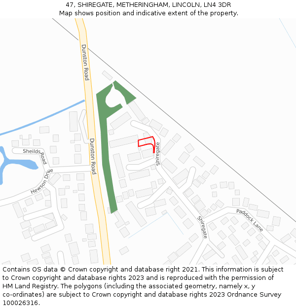 47, SHIREGATE, METHERINGHAM, LINCOLN, LN4 3DR: Location map and indicative extent of plot