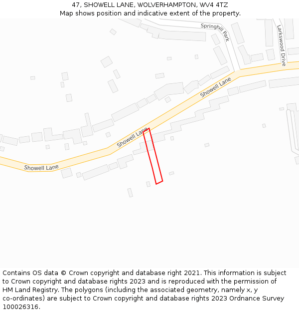 47, SHOWELL LANE, WOLVERHAMPTON, WV4 4TZ: Location map and indicative extent of plot