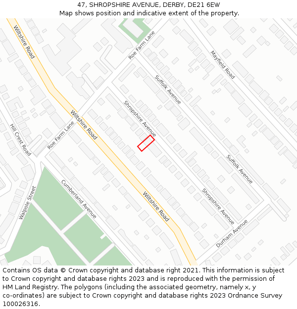 47, SHROPSHIRE AVENUE, DERBY, DE21 6EW: Location map and indicative extent of plot