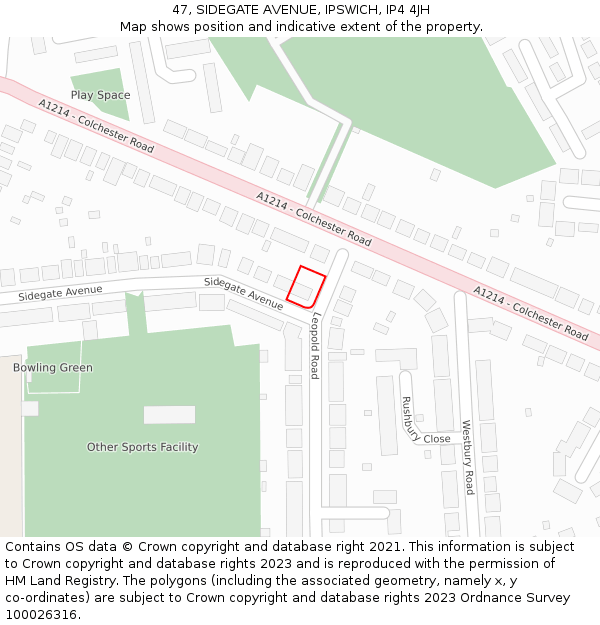 47, SIDEGATE AVENUE, IPSWICH, IP4 4JH: Location map and indicative extent of plot