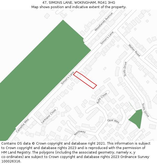47, SIMONS LANE, WOKINGHAM, RG41 3HG: Location map and indicative extent of plot