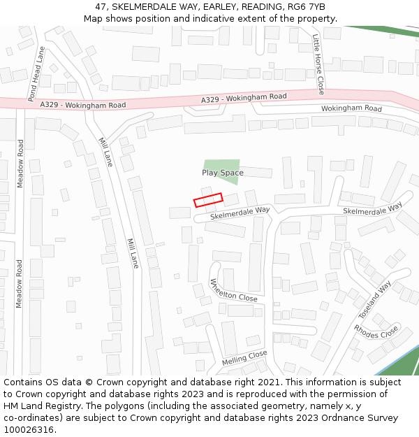 47, SKELMERDALE WAY, EARLEY, READING, RG6 7YB: Location map and indicative extent of plot