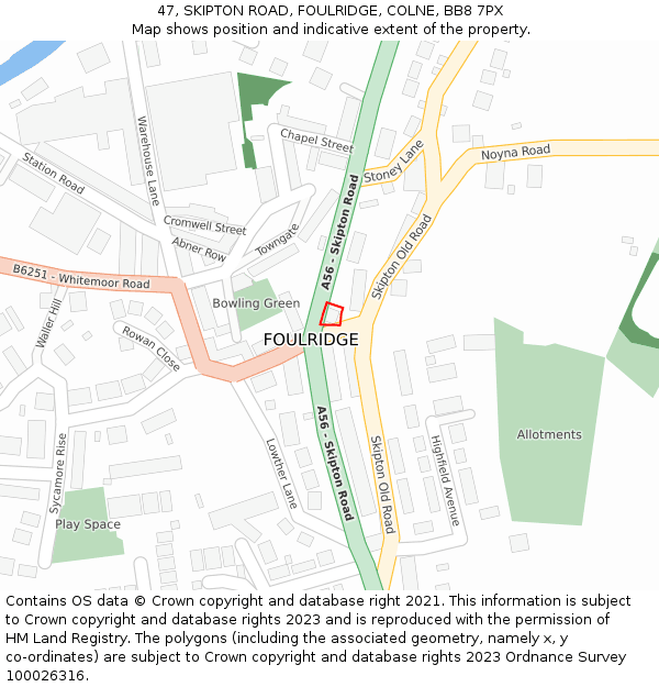 47, SKIPTON ROAD, FOULRIDGE, COLNE, BB8 7PX: Location map and indicative extent of plot