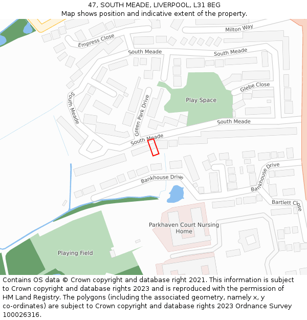 47, SOUTH MEADE, LIVERPOOL, L31 8EG: Location map and indicative extent of plot