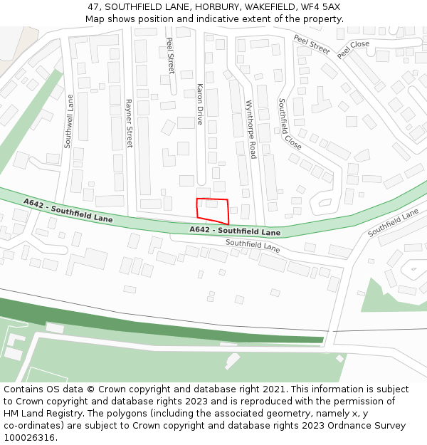 47, SOUTHFIELD LANE, HORBURY, WAKEFIELD, WF4 5AX: Location map and indicative extent of plot