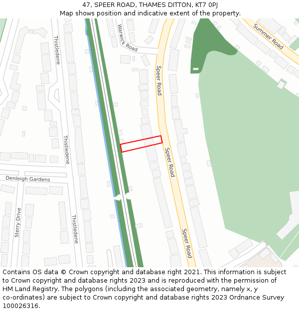 47, SPEER ROAD, THAMES DITTON, KT7 0PJ: Location map and indicative extent of plot
