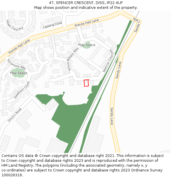 47, SPENCER CRESCENT, DISS, IP22 4UF: Location map and indicative extent of plot