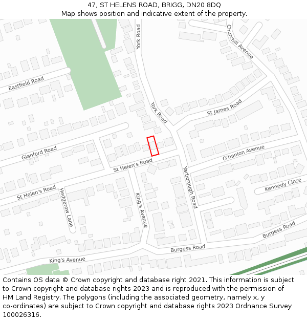 47, ST HELENS ROAD, BRIGG, DN20 8DQ: Location map and indicative extent of plot