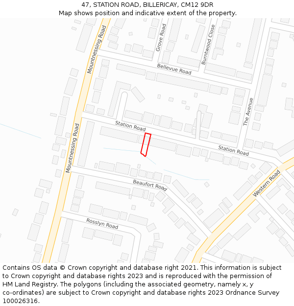 47, STATION ROAD, BILLERICAY, CM12 9DR: Location map and indicative extent of plot