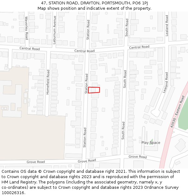 47, STATION ROAD, DRAYTON, PORTSMOUTH, PO6 1PJ: Location map and indicative extent of plot
