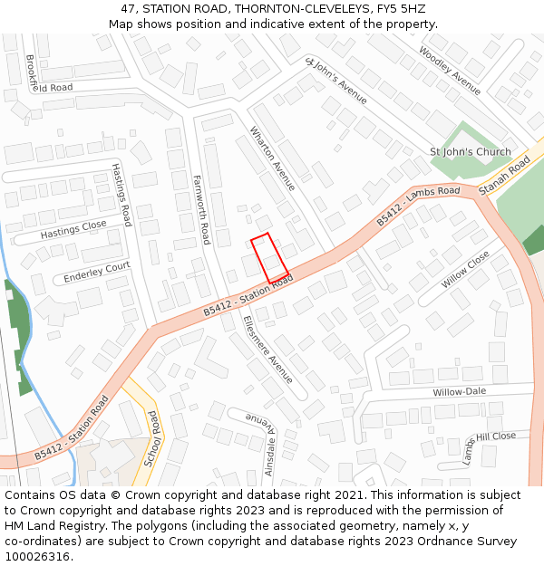 47, STATION ROAD, THORNTON-CLEVELEYS, FY5 5HZ: Location map and indicative extent of plot