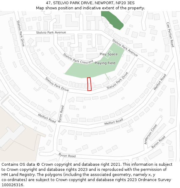 47, STELVIO PARK DRIVE, NEWPORT, NP20 3ES: Location map and indicative extent of plot