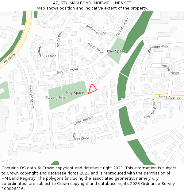 47, STYLMAN ROAD, NORWICH, NR5 9ET: Location map and indicative extent of plot