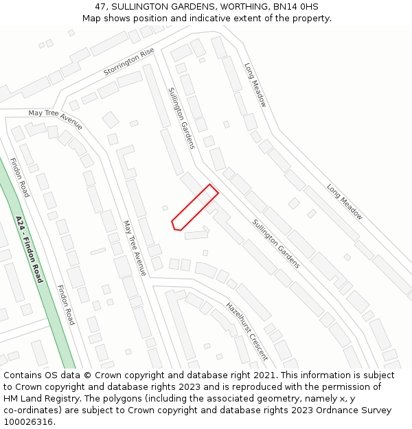 47, SULLINGTON GARDENS, WORTHING, BN14 0HS: Location map and indicative extent of plot