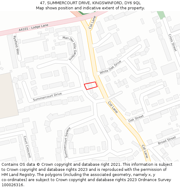 47, SUMMERCOURT DRIVE, KINGSWINFORD, DY6 9QL: Location map and indicative extent of plot