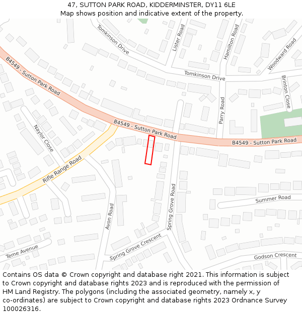 47, SUTTON PARK ROAD, KIDDERMINSTER, DY11 6LE: Location map and indicative extent of plot