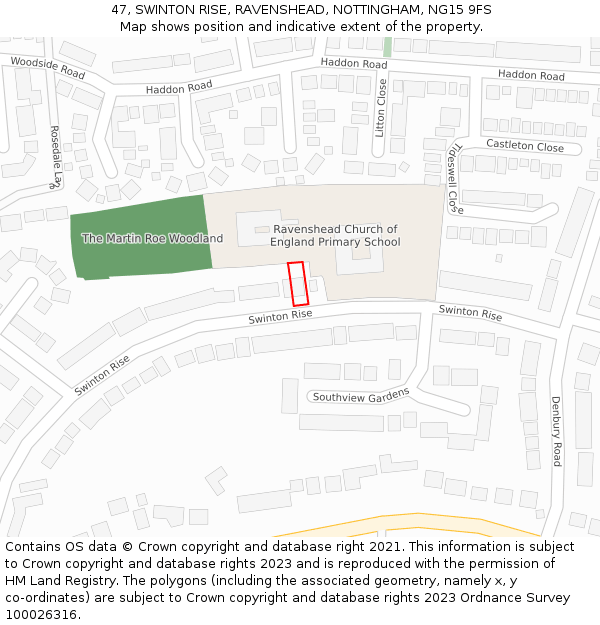 47, SWINTON RISE, RAVENSHEAD, NOTTINGHAM, NG15 9FS: Location map and indicative extent of plot
