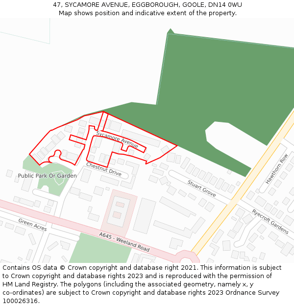 47, SYCAMORE AVENUE, EGGBOROUGH, GOOLE, DN14 0WU: Location map and indicative extent of plot
