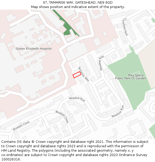 47, TAMARISK WAY, GATESHEAD, NE9 6GD: Location map and indicative extent of plot
