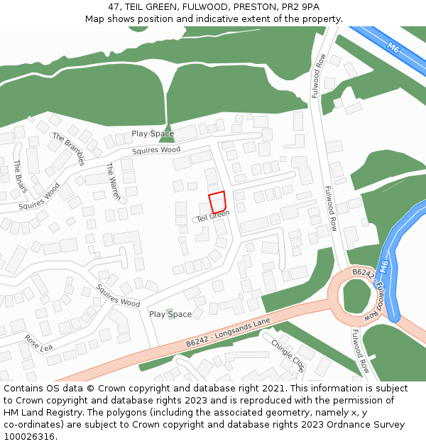 47, TEIL GREEN, FULWOOD, PRESTON, PR2 9PA: Location map and indicative extent of plot