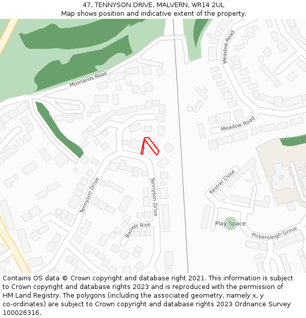 47, TENNYSON DRIVE, MALVERN, WR14 2UL: Location map and indicative extent of plot