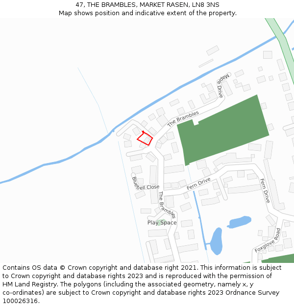 47, THE BRAMBLES, MARKET RASEN, LN8 3NS: Location map and indicative extent of plot
