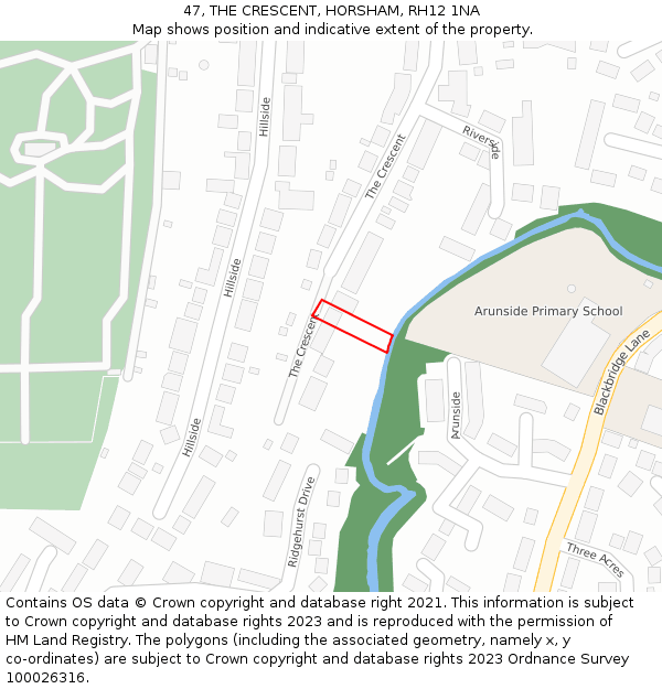 47, THE CRESCENT, HORSHAM, RH12 1NA: Location map and indicative extent of plot