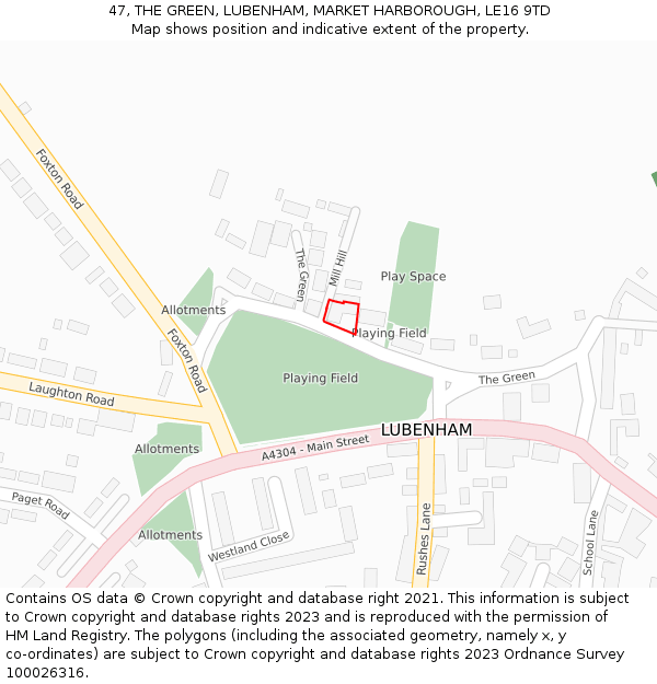 47, THE GREEN, LUBENHAM, MARKET HARBOROUGH, LE16 9TD: Location map and indicative extent of plot