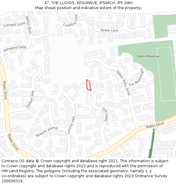 47, THE LLOYDS, KESGRAVE, IPSWICH, IP5 2WH: Location map and indicative extent of plot
