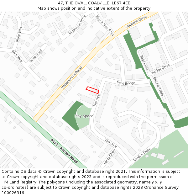 47, THE OVAL, COALVILLE, LE67 4EB: Location map and indicative extent of plot