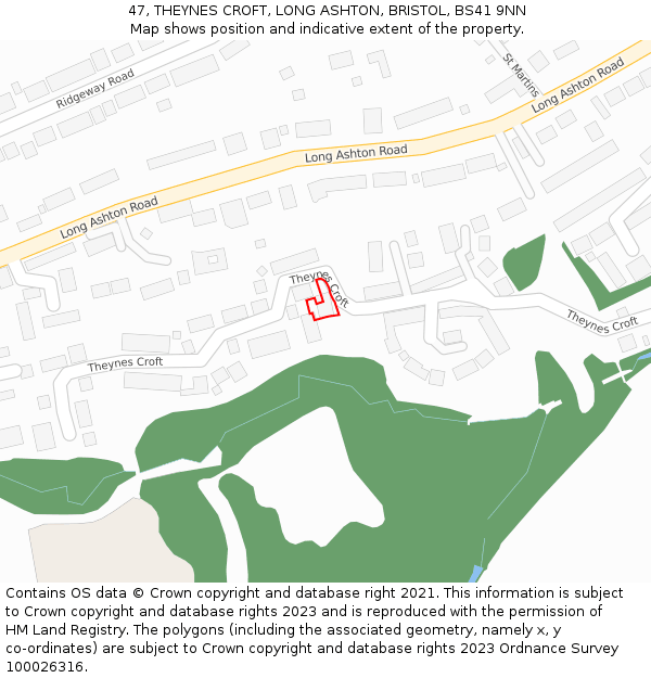 47, THEYNES CROFT, LONG ASHTON, BRISTOL, BS41 9NN: Location map and indicative extent of plot