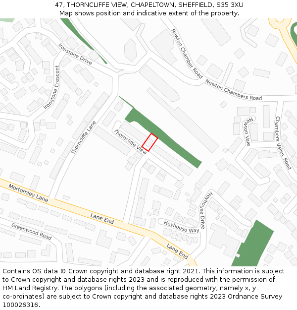 47, THORNCLIFFE VIEW, CHAPELTOWN, SHEFFIELD, S35 3XU: Location map and indicative extent of plot