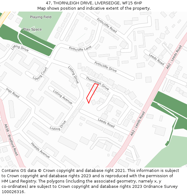 47, THORNLEIGH DRIVE, LIVERSEDGE, WF15 6HP: Location map and indicative extent of plot