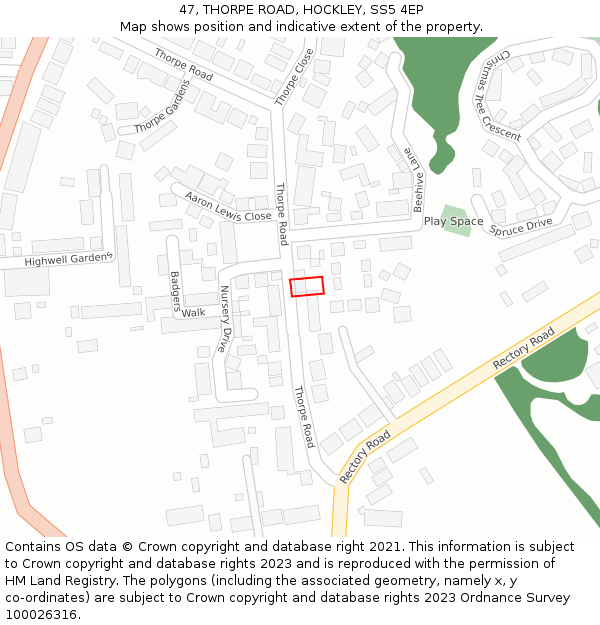 47, THORPE ROAD, HOCKLEY, SS5 4EP: Location map and indicative extent of plot