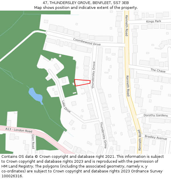 47, THUNDERSLEY GROVE, BENFLEET, SS7 3EB: Location map and indicative extent of plot