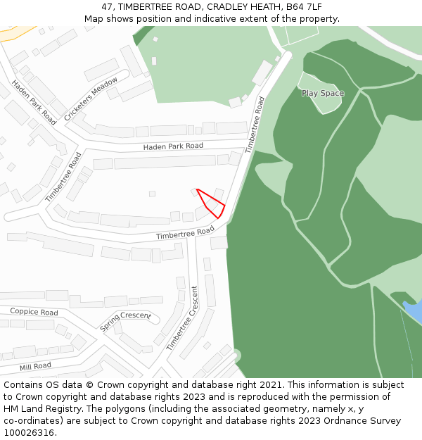 47, TIMBERTREE ROAD, CRADLEY HEATH, B64 7LF: Location map and indicative extent of plot