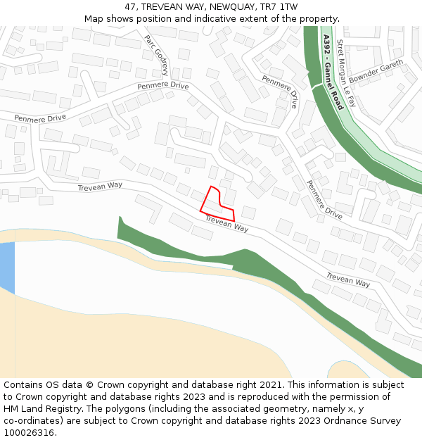 47, TREVEAN WAY, NEWQUAY, TR7 1TW: Location map and indicative extent of plot