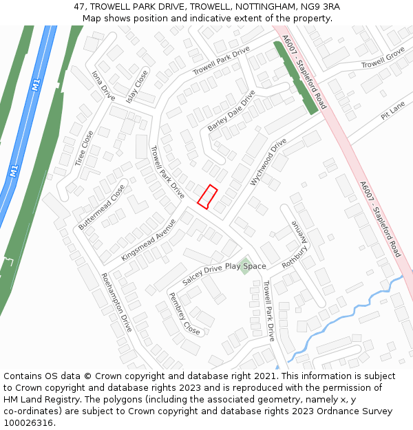 47, TROWELL PARK DRIVE, TROWELL, NOTTINGHAM, NG9 3RA: Location map and indicative extent of plot