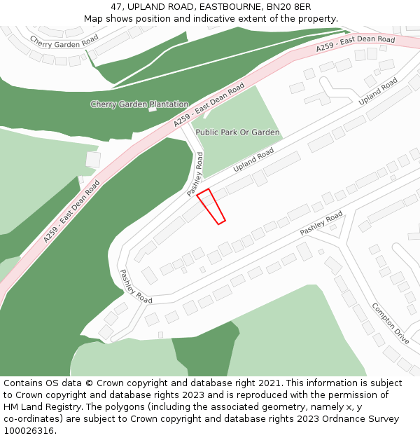 47, UPLAND ROAD, EASTBOURNE, BN20 8ER: Location map and indicative extent of plot