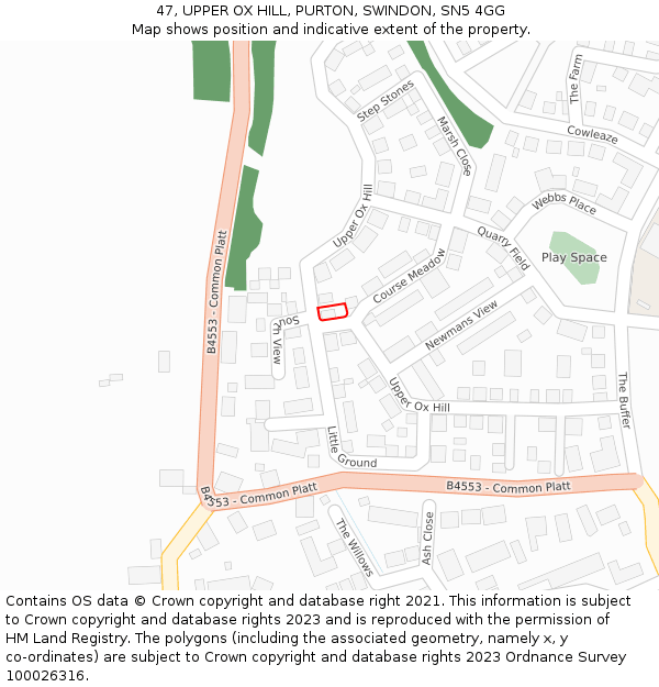 47, UPPER OX HILL, PURTON, SWINDON, SN5 4GG: Location map and indicative extent of plot
