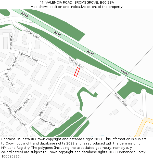 47, VALENCIA ROAD, BROMSGROVE, B60 2SA: Location map and indicative extent of plot