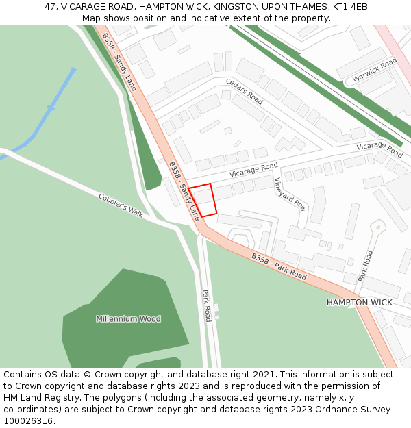 47, VICARAGE ROAD, HAMPTON WICK, KINGSTON UPON THAMES, KT1 4EB: Location map and indicative extent of plot