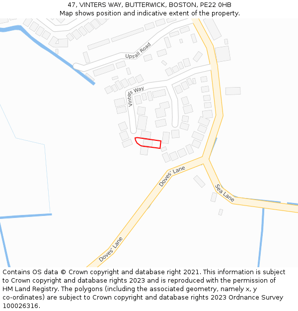 47, VINTERS WAY, BUTTERWICK, BOSTON, PE22 0HB: Location map and indicative extent of plot