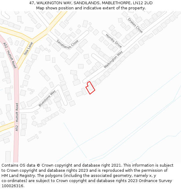 47, WALKINGTON WAY, SANDILANDS, MABLETHORPE, LN12 2UD: Location map and indicative extent of plot