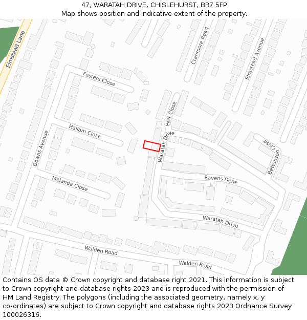 47, WARATAH DRIVE, CHISLEHURST, BR7 5FP: Location map and indicative extent of plot
