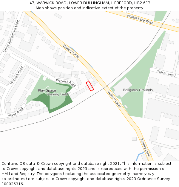 47, WARWICK ROAD, LOWER BULLINGHAM, HEREFORD, HR2 6FB: Location map and indicative extent of plot