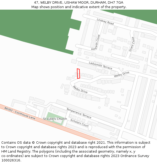 47, WELBY DRIVE, USHAW MOOR, DURHAM, DH7 7GA: Location map and indicative extent of plot