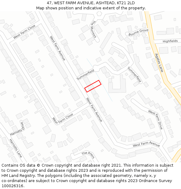 47, WEST FARM AVENUE, ASHTEAD, KT21 2LD: Location map and indicative extent of plot